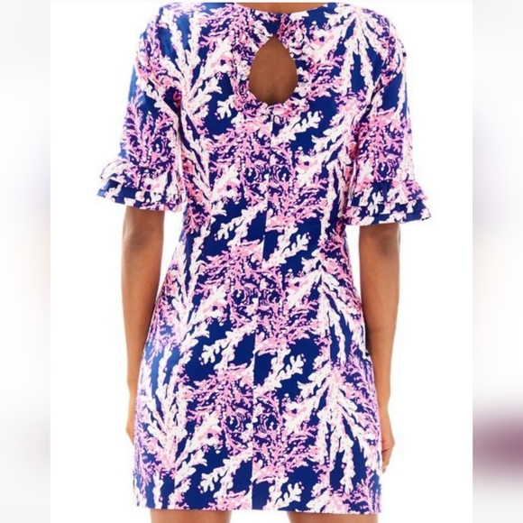 Lilly Pulitzer Fiesta Stretch Keyhole Back Dress, Navy & Pink "Beyond The Sea" - Picture 4 of 5